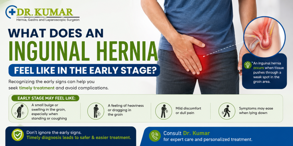 Early-stage inguinal hernia symptoms and discomfort