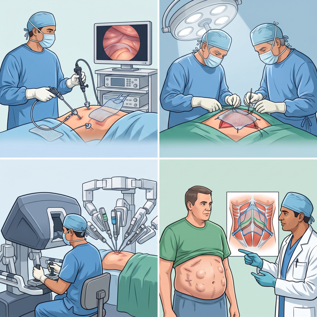 Four panels of hernia repair